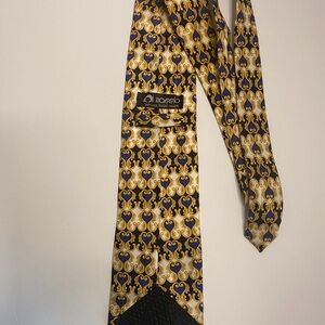 Laura Di Maggio 100% Silk Men’s Tie nice color blue gold & cream.(Royalty)